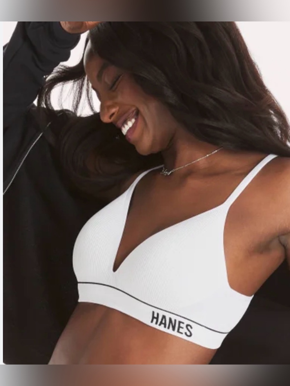 Hanes Originals Women’s Seamless Ribbed Stretch Bralette Size Large White NWT